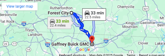 Directions from Forest City, NC to Gaffney Buick GMC
